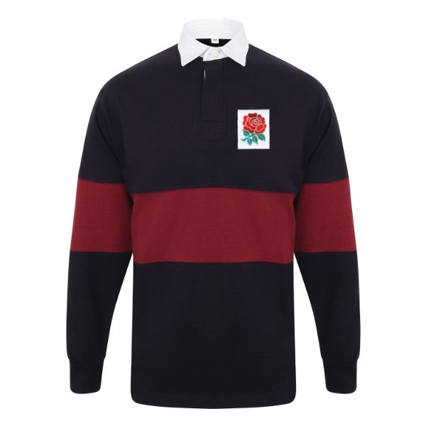 Rugby Vintage - England Panelled Retro Rugby Shirt - Navy/ Burgundy