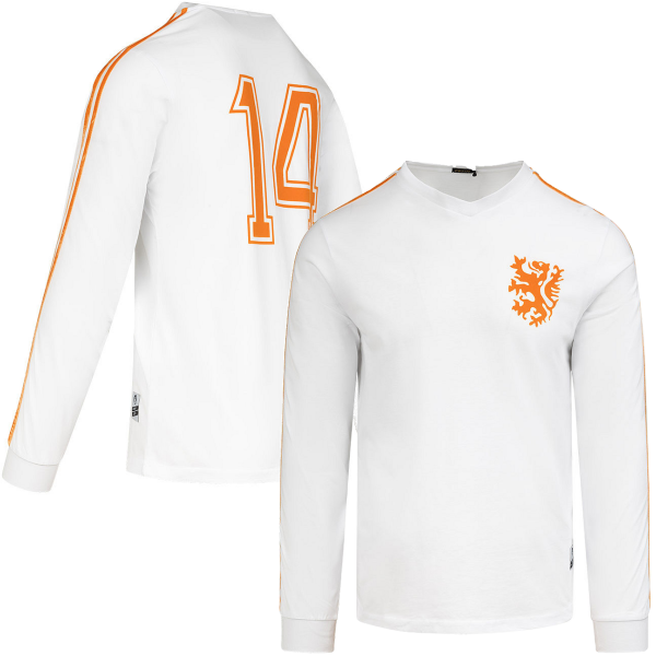 Holland Retro Uitshirt WK 1974 + Nummer 14 (Lange Mouwen)