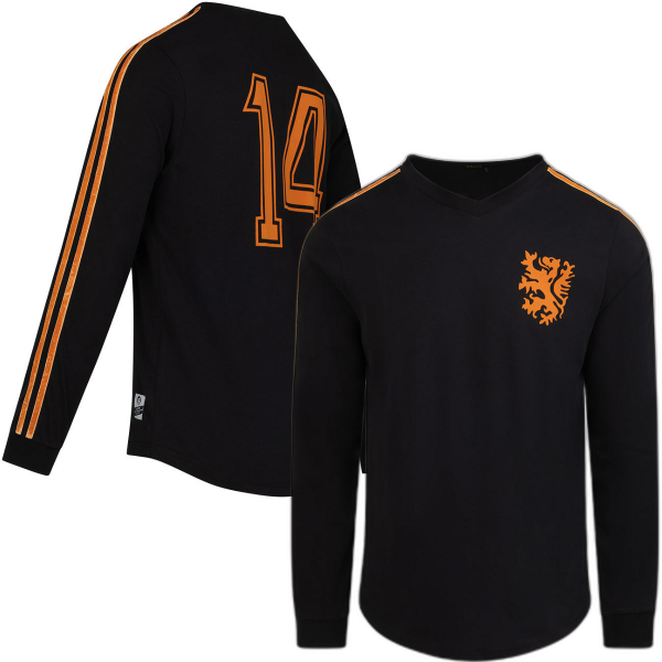 Cruyff - Holland Retro Voetbalshirt WK 1974 + Nummer 14 (Lange Mouwen) - Zwart